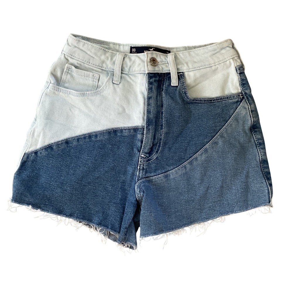 Hollister Ultra High-Rise Mom Shorts Two Tone Patchwork Denim Blue Size 00 W23